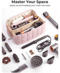 Hair Tool Organizer Travel Case For Dyson Airwrap And Shark FlexStyle with attachments, wide opening, heat resistant mat visible.