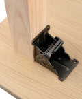 Close view of Premium Hella Sturdy Full 8 Pack Set Foldable Steel Brackets Heavy Duty Self Locking Hinges installed on wood.