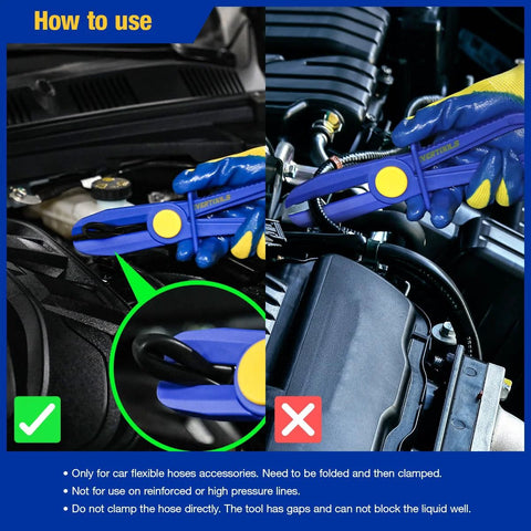 Evertools 6-piece hose pinch clamp pliers set with Oxford tool bag, blue handles and yellow pivot front and side views