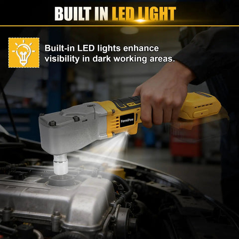 Heavy Duty Right Angle Impact Wrench Compatible With Dewalt 20V Max Cordless with built-in LED light illuminating engine