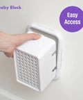 Person installing Extra Large Outlet Cover Box For Baby Proofing Bulky Plugs And Wide Adapters, white color, easy access design.