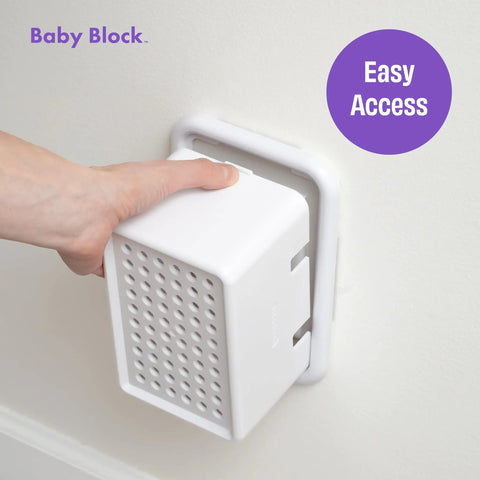 Person installing Extra Large Outlet Cover Box For Baby Proofing Bulky Plugs And Wide Adapters, white color, easy access design.