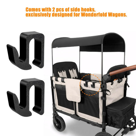 Multipurpose Side Hooks For Wonderfold Wagon W4, 2 Pack Durable Wagon Accessories shown on black wagon.