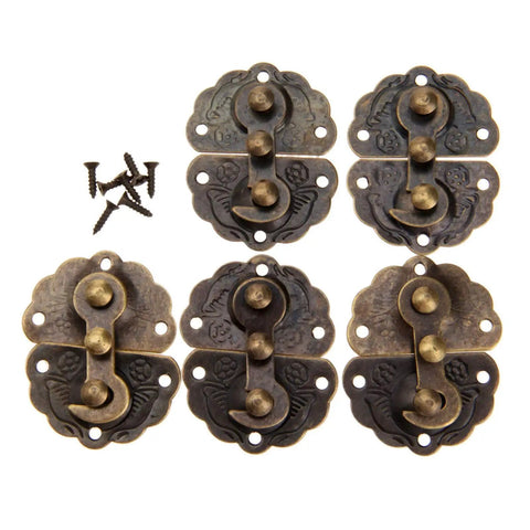 Five Piece Iron Vintage Key Hasp Lock Kit for Wooden Boxes and Jewelry Boxes, Old School Buckle Latch Clasp 44x34mm