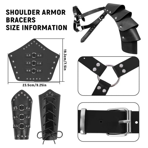 Epic Seven Piece Renaissance Costume Set For Men With Faux Leather Shoulder Armor Bracers Size Information