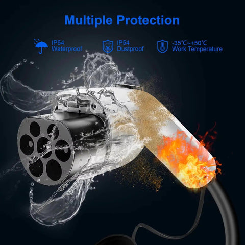 Heavy Duty EV Charging Cable Type 2 Male To GB/T Female Mode 3 showcasing IP54 waterproof and dustproof features.