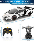 RC Totally Transforming Car Robot For Kids One Button Deformation To Robot with remote and measurements in white color