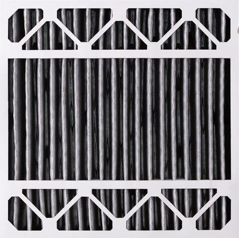 Close-up of a 20x20x5 Furnace Filter Replacement For Honeywell, MERV 8 Plus Carbon, showing pleated carbon material and frame.