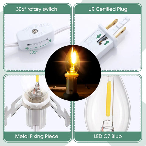 Lit 24 Pack LED Light Bulb Cords Kit With Switch 6 Ft Warm White Wire Salt Lamp Style Accessory showing bulb and fixtures