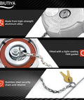 2 Pack 3 Inch Female One Quarter Turn Locking Diesel Non Vented Fuel Tank Cap with chain and gasket displayed