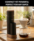 Wirsh Geimori T38 Plus Portable Electric Burr Coffee Grinder with stepless conical burrs, compact size perfect for kitchen setups.