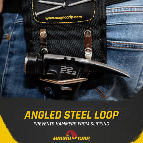 Go-To Hammer Holster With Magnetic Storage For On Belt Quick Access, Durable 1680D Ballistic Polyester, Steel Angled Loop