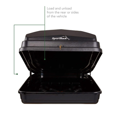 Open Vista XL Rear-Opening Cargo Box Black 18 Cu Ft UV-Resistant ABS Roof Rack Storage Tool-Free Mounting Includes Lock And Key