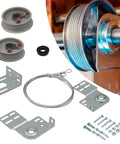 Heavy Duty Garage Door Torsion Spring Kit with cables, brackets, reels for 7 ft tall doors, rust-resistant aluminum, steel construction.