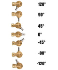 FIXFANS brass 1/4 in quick-connect gutter cleaner pivoting couplers set of seven for washer, angles −120° to 120°