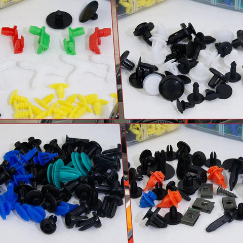 Heavy Duty 2041 Piece Shop Essentials Kit With Beefy Push Pin Retainers And Door Trim Clips To Fix Your Ride Quick Features Forty Two Proven Sizes For Toyota Ford Honda Chevy And Gm Trucks, assorted automotive push rivets in various colors.