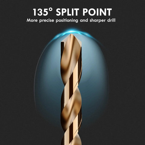Cobalt drill bit with 135° split point, front view
