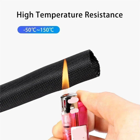 Heavy Duty Black Pet Braided Cable Sleeve For Automotive Wiring Harness Protection self-extinguishing when exposed to flame.