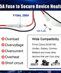 Image showing 15A fuse on 2-Wire CB Power Cable With 3 Pin Plug And 15A Fuse, 59 Inch Long Replacement CB Radio Power Cord details.