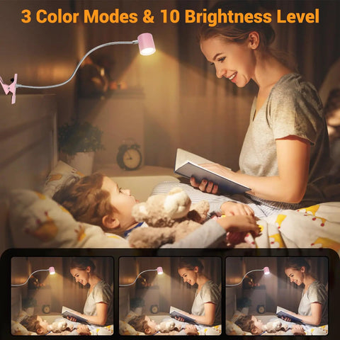 Clip On Reading Light With Memory Function 3 Color Temperatures And 10 Brightness Levels 360 Degree Gooseneck Desk Lamp For Bedside Reading Eye Caring Book Light For Books In Bed Clamp Light For Headboard