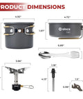 9 Piece Camping Cookware Set With Nonstick Pans And 3200W Stove Igniter Magnetic Gas Canister Stand 5 In 1 Spork gear dimensions