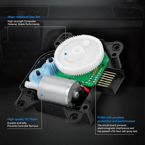 Factory Spec Blend Door Actuator Heater Damper Servo Assembly Drops Right Into 2007 To 2021 Toyota Tundra Dashboard close-up of component parts.