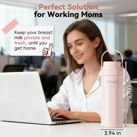 Keep Your Pumped Juice Ice Cold All Day With This Portable Breast Milk Cooler And Dual Leakproof Storage Bottles crafted in blush, size 11.81x3.94 inches, ideal for working moms.