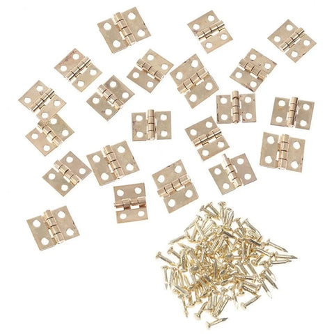 Premium Brass Mini Hinges For Cupboards Display Cabinets Slick Gold Finish 8 X 10 Mm set with screws for craft box accessories.