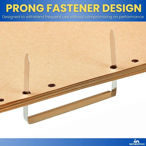 Metal Prong File Fasteners, 2 Inch Prongs, 2.75 Inch Center-To-Center, Pack Of 100, Silver Finish shown securing papers
