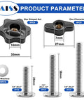 T Track Knob Kit Set For Woodworking Jigs And Fixtures With star and T knobs, bolts, and washers, displayed with dimensions.
