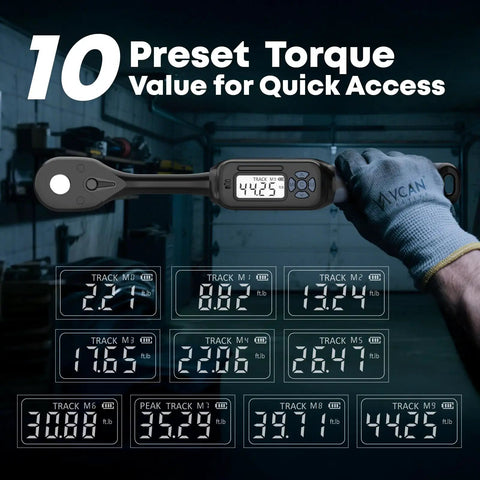 Pro Grade Digital Torque Wrench 3/8 Drive With Buzzer And LED Indicator, Precision 2.21 To 44.25 Ft Lb, Track Mode, Universal Joint, 6 Inch Extension Bar, Boss Accuracy For Bike Motorcycle Auto Maintenance, digital display