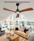 52 Inch Wood Ceiling Fan With 3 Solid Wood Blades Reversible DC Motor For Living Room in modern living space.