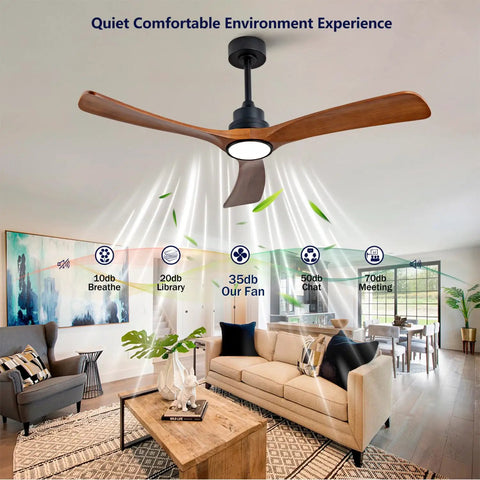 52 Inch Wood Ceiling Fan With 3 Solid Wood Blades Reversible DC Motor For Living Room in modern living space.