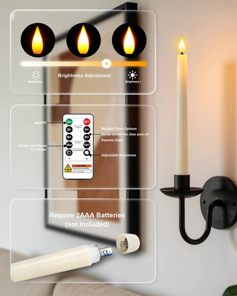 Remote timer for Green Striped Flameless Taper Candles, 6 pack, 9.6 inch, real wax battery operated candlesticks in wall holder