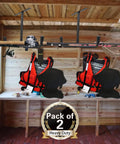Beefy Heavy Duty Overhead Garage Storage Rack Set Of 2 With Ceiling Mount Hanger Hooks displaying fishing equipment and life vests