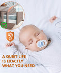 Sleeping baby with text overlay and image of cabinet using 100 Pack Cabinet Door Bumpers Self Adhesive Rubber Pads Noise Dampening Circular Dots