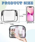 16 Pack Clear Makeup Bags TSA Approved Travel Toiletry Pouches PVC Waterproof Zipper Bags size comparison with iPhone 13.