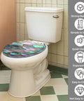 Toilet Seat Round Resin for Bathroom with colorful mosaic design installed on a standard toilet in a stylish bathroom setting.