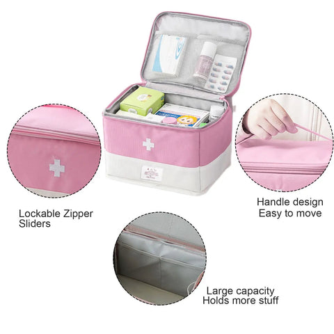 Grab And Go Travel Medicine Bag Organizer For First Aid Kits Empty Medical Bag For Home Travel Camping Car Hiking And Outdoor Emergencies Spacious 10.6 By 7.9 By 7.5 Inch Pink Gear Case.