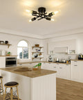 Industrial 6 Light Semi Flush Mount Ceiling Light Fixture In Matte Black For Farmhouse Kitchen, shown in a modern kitchen.