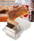 Stainless Steel Comb Honey Cutter And Scraper With Plastic Box Beekeeping Tool shown with honeycomb and bee smoker.