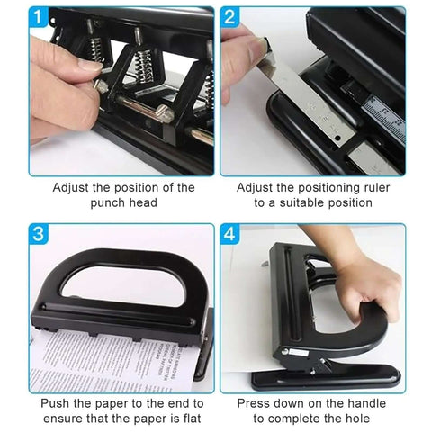 Heavy Duty 4 Hole Paper Punch With Built In Ruler For Up To 30 Sheets Adjustable Manual Hole Puncher Iron Construction steps instructions