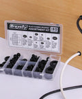 180 Pcs Rubber Grommets Kit In Eight Sizes For DIY Auto Wiring, box with compartments and assorted grommets visible