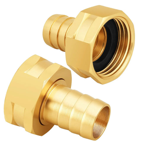 Solid Brass Garden Hose Fittings Female Three Quarters Inch GHT Barb Adapters Pack Of Four With Rubber Rings For Leak Free Durable Easy Install Water System Connections, brass barb close-up