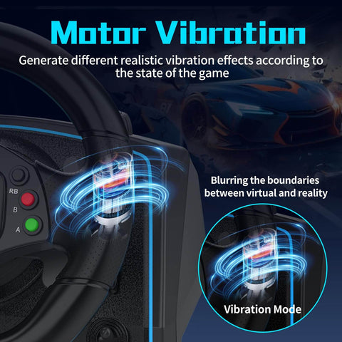 1080 Degree Magnetic Induction Racing Wheel with Dual Motor Vibration, showcasing realistic game effects for PC and PS3.