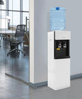 Standing Hot And Cold Water Cooler Dispenser With Top Loading On Demand 5 Gallon Bottle Compatible in office setting