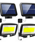 Solar Outdoor Flood Lights 2 Pack Waterproof LED With Motion Sensor Dusk To Dawn, 16.4 Ft Cable, no wiring, front view
