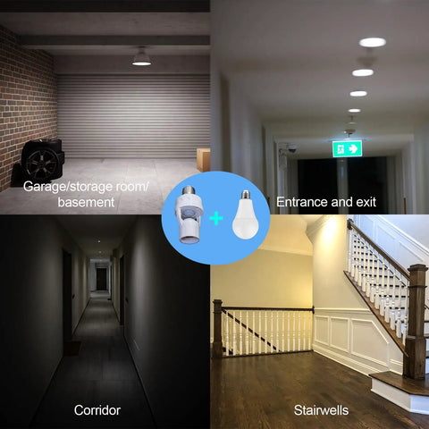 PIR Motion Sensor Light Socket E26 E27 Smart Lamp Holder Auto On Off For Garage Basement Porch And Storage Room, No Tools Needed, Easy Screw In Install, Turns Any Bulb Into Motion Activated Lighting, 1 Pack in garage, corridor, stairwell