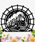 Old School Vintage Steam Train Metal Sign, Circular Iron Wall Art With Locomotive Silhouette, Premium Railroad Themed Decor