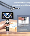 Handheld Digital Microscope With Flexible Boom Arm For Soldering And Electronics, 5 Inch Screen, person holding microscope